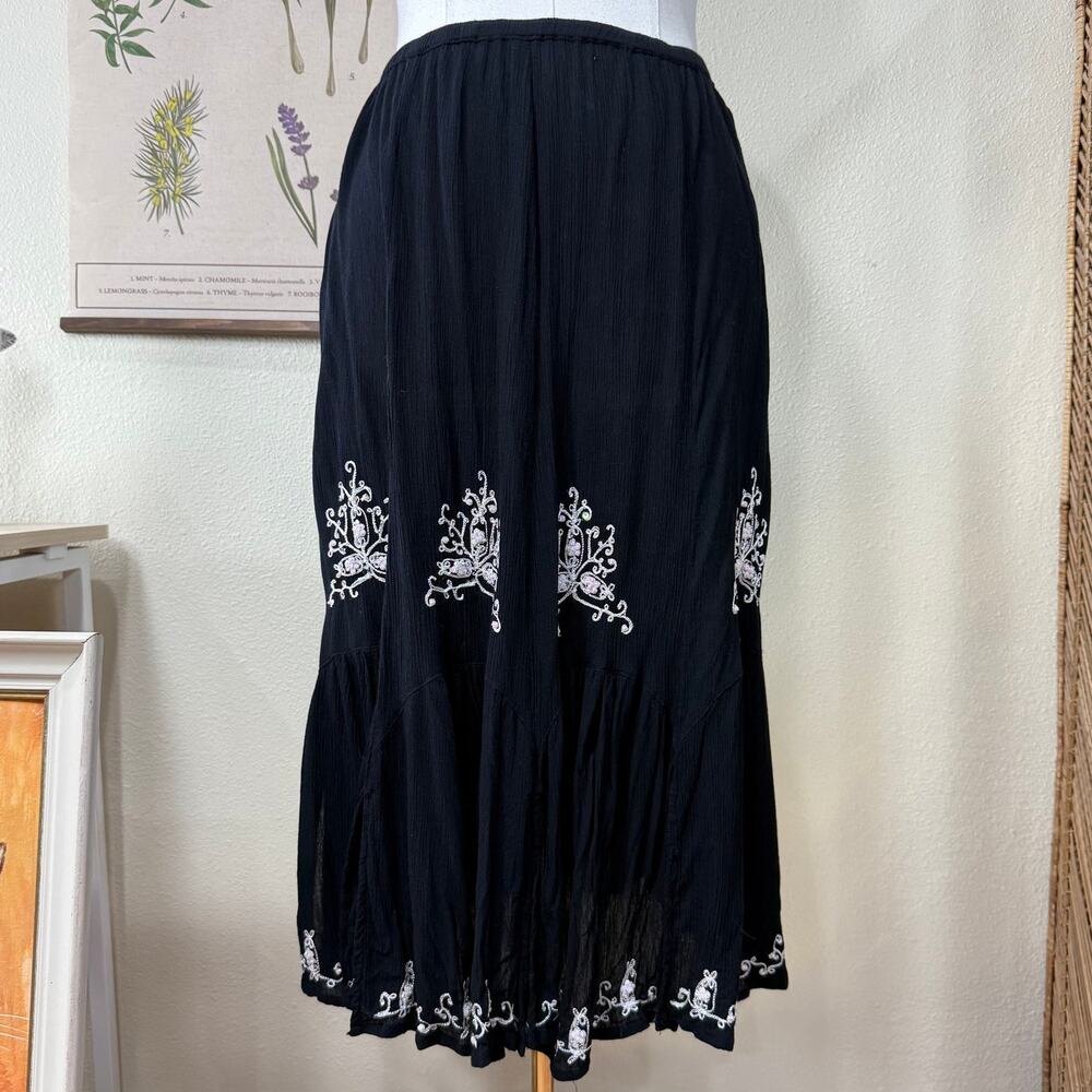 Y2k Embroidered Beaded Midi Skirt Dark Couqette Fairy Whimsigoth Whimsy Boho M L